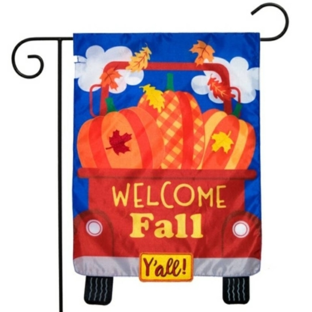Fall Harvest Aurumn red Truck Welcome Fall Garden Flag